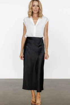 Fashion Baltic Born Celeste Satin Midi Skirt | Black