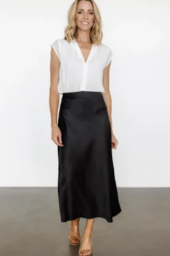 Fashion Baltic Born Celeste Satin Midi Skirt | Black