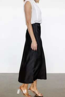 Fashion Baltic Born Celeste Satin Midi Skirt | Black