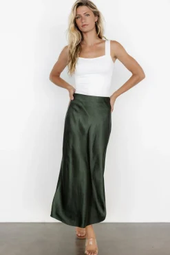 Sale Baltic Born Celeste Satin Midi Skirt | Dark Green DarkGreen