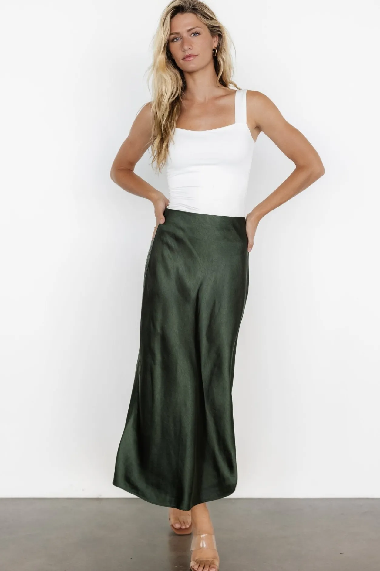 Sale Baltic Born Celeste Satin Midi Skirt | Dark Green DarkGreen