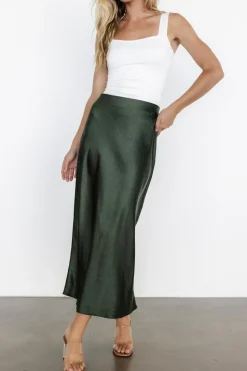Sale Baltic Born Celeste Satin Midi Skirt | Dark Green DarkGreen
