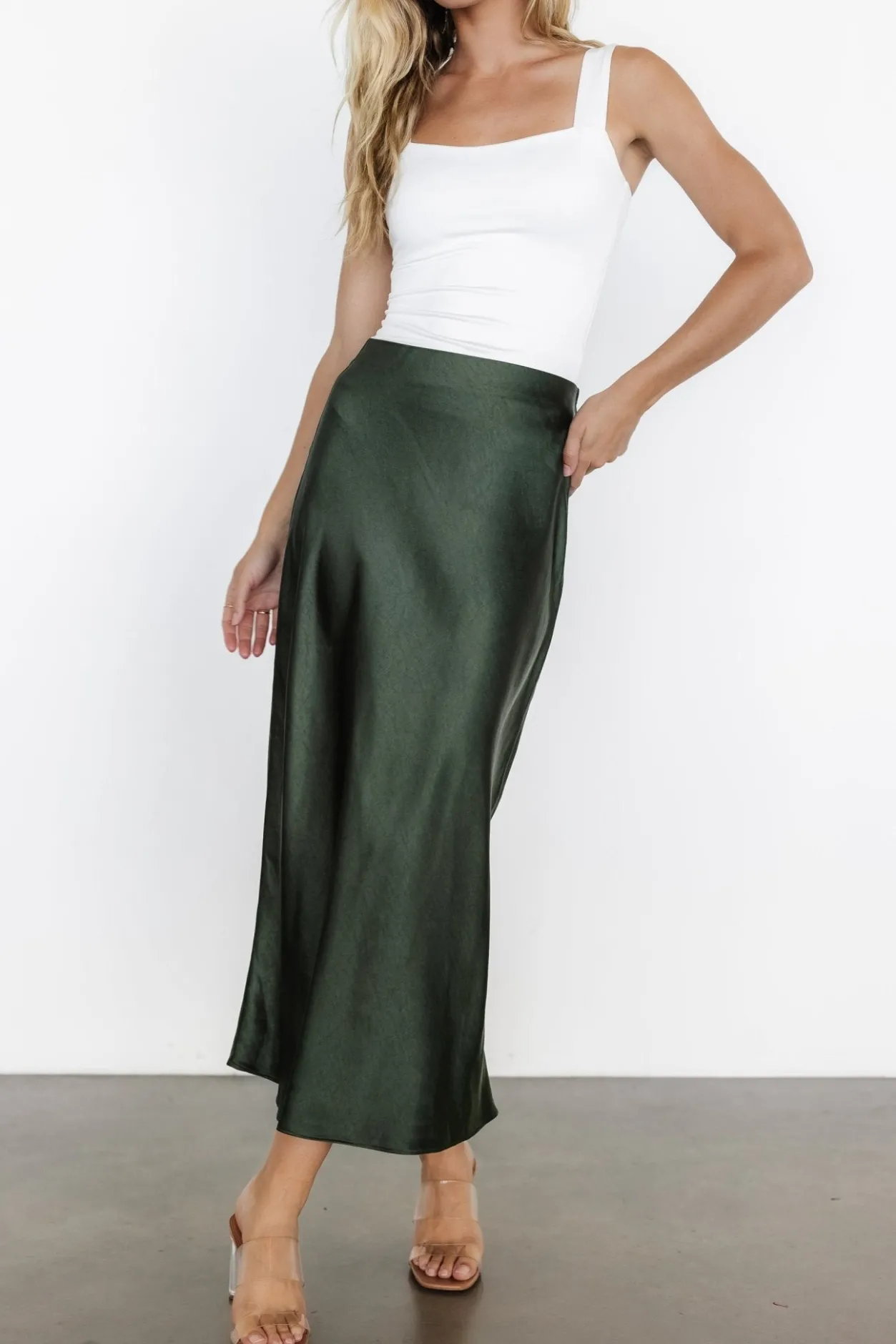Sale Baltic Born Celeste Satin Midi Skirt | Dark Green DarkGreen