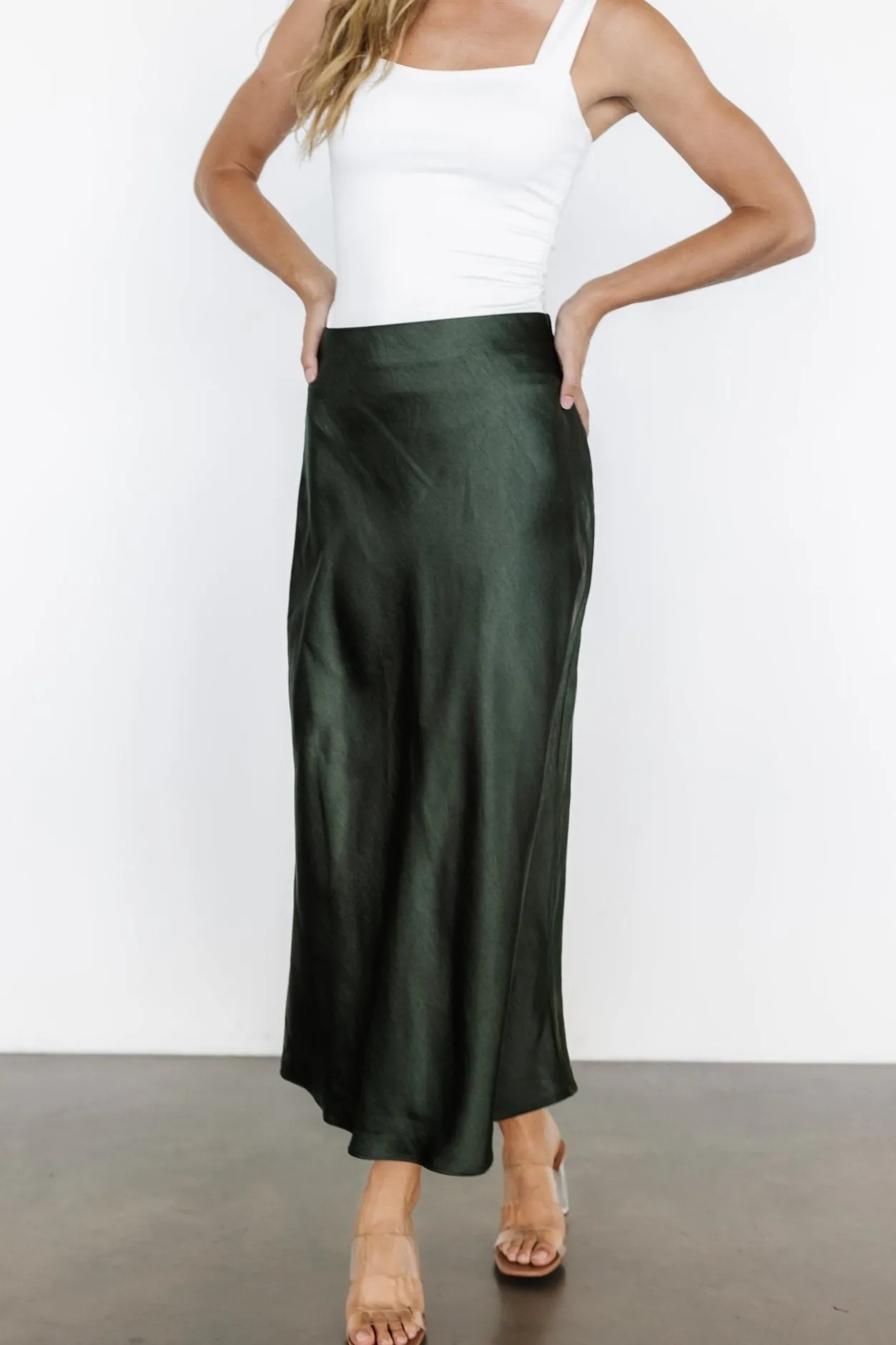 Sale Baltic Born Celeste Satin Midi Skirt | Dark Green DarkGreen