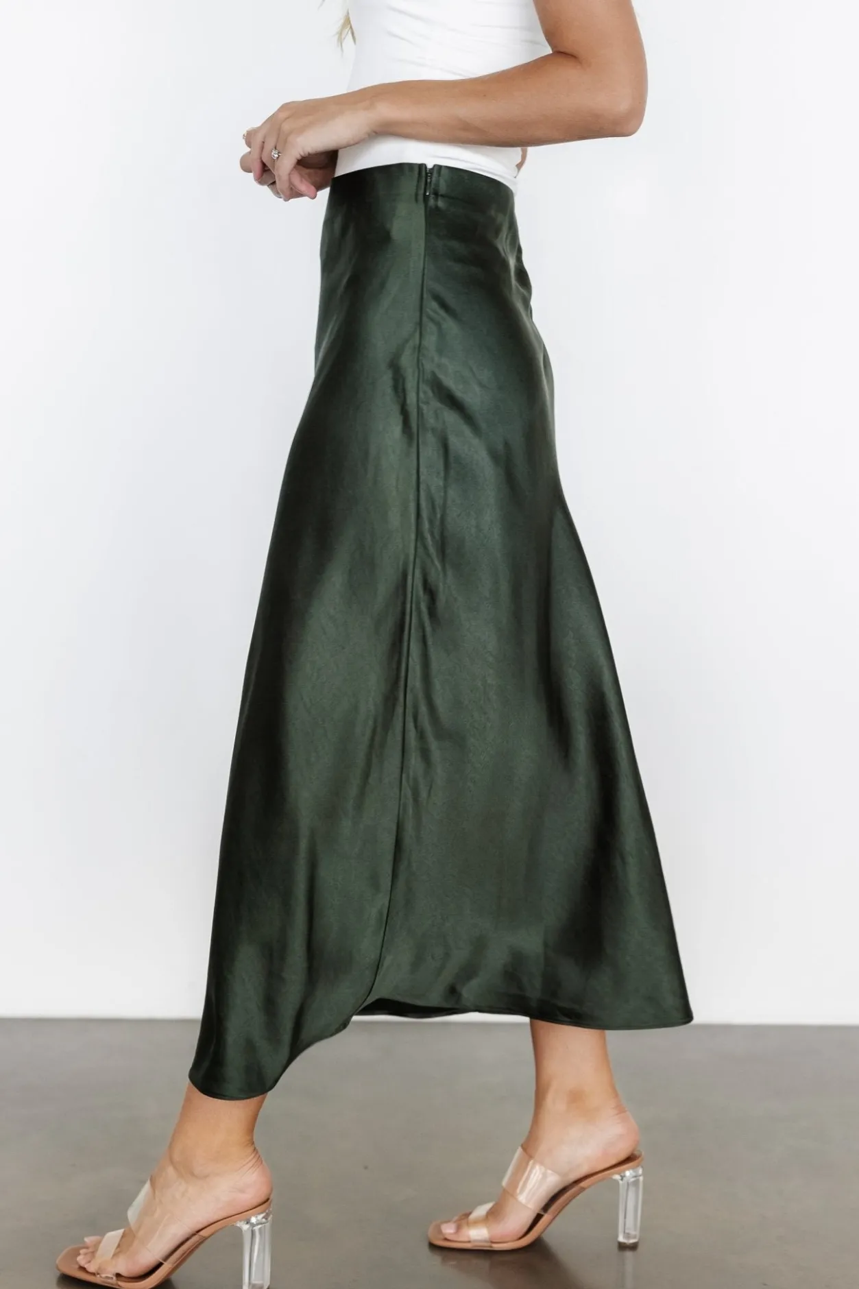 Sale Baltic Born Celeste Satin Midi Skirt | Dark Green DarkGreen