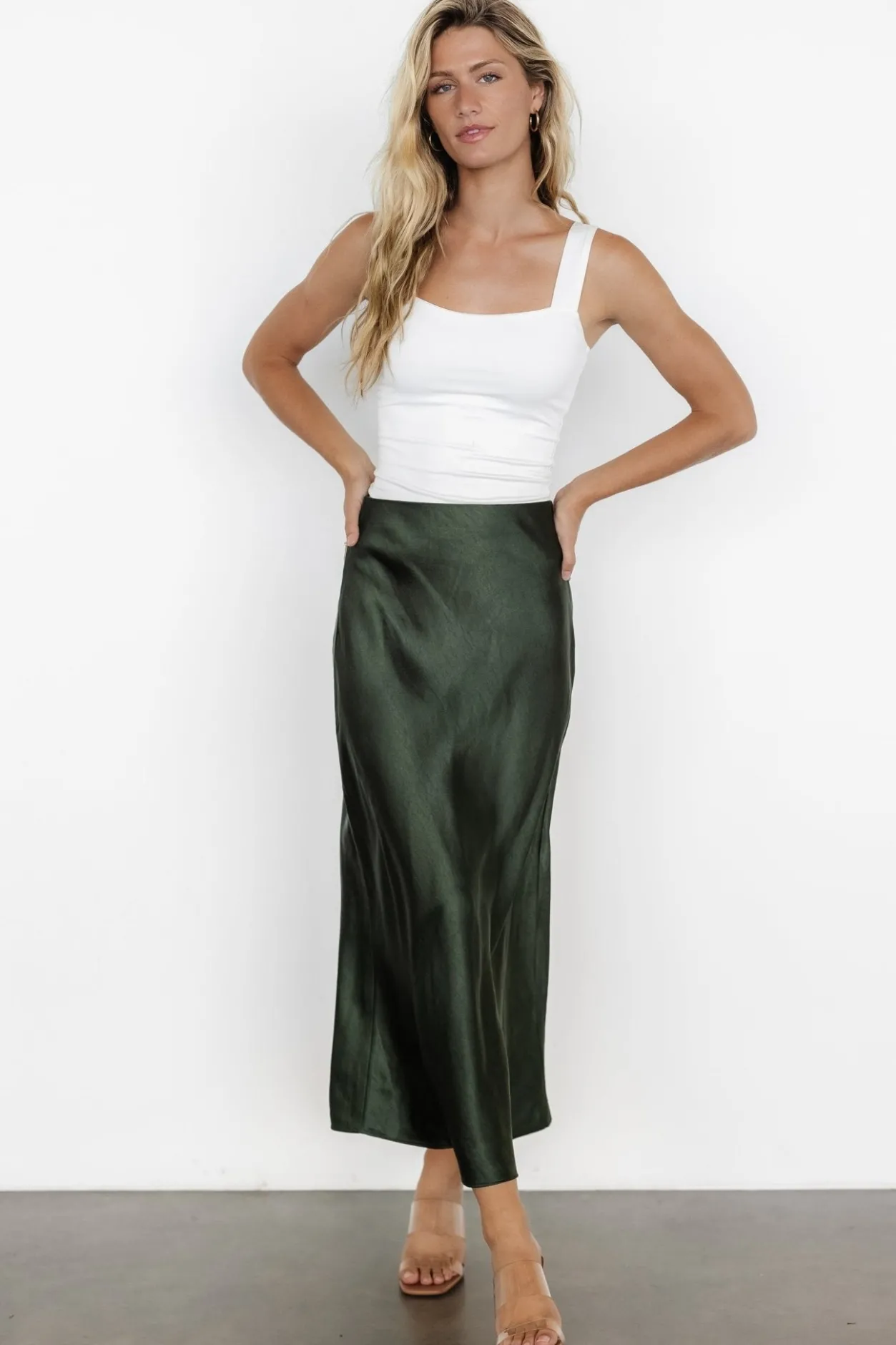 Sale Baltic Born Celeste Satin Midi Skirt | Dark Green DarkGreen