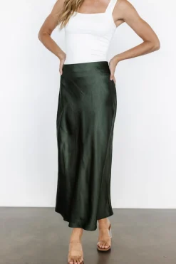Sale Baltic Born Celeste Satin Midi Skirt | Dark Green DarkGreen