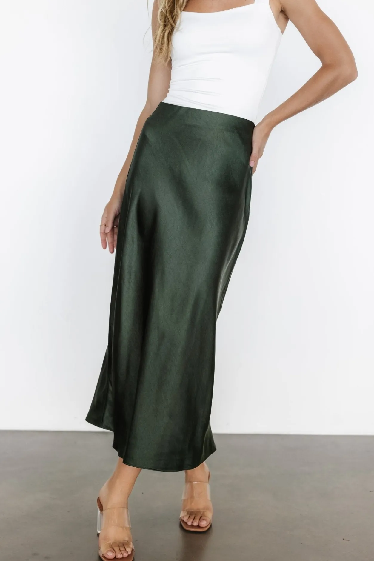 Sale Baltic Born Celeste Satin Midi Skirt | Dark Green DarkGreen