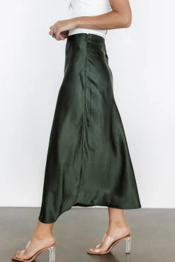 Sale Baltic Born Celeste Satin Midi Skirt | Dark Green DarkGreen