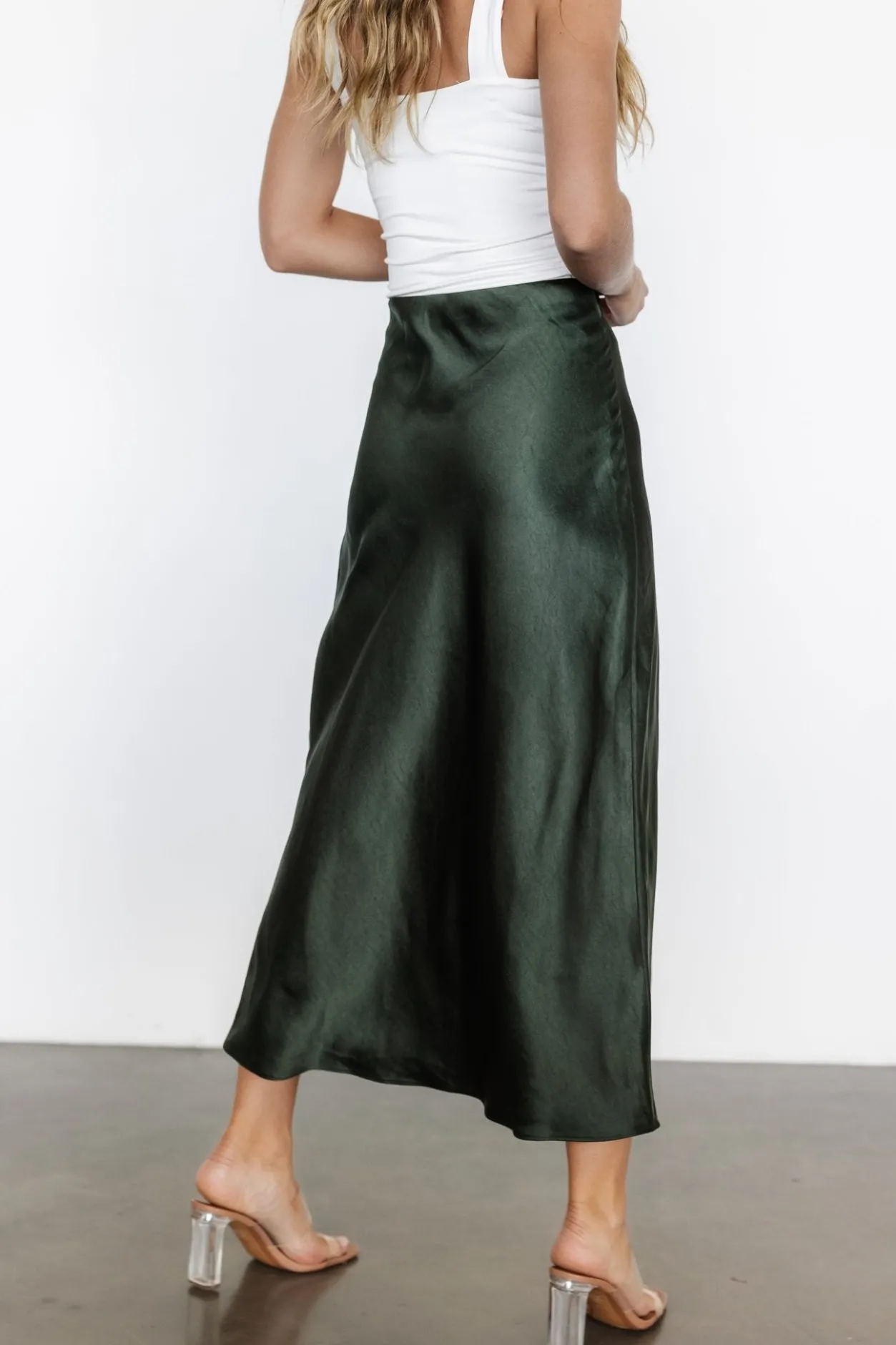 Sale Baltic Born Celeste Satin Midi Skirt | Dark Green DarkGreen