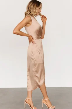 New Baltic Born Celia One Shoulder Midi Dress | Champagne