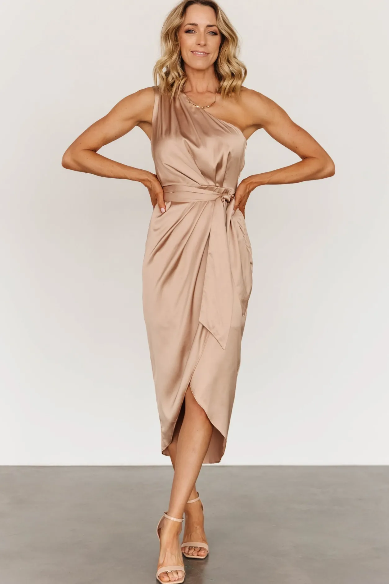New Baltic Born Celia One Shoulder Midi Dress | Champagne