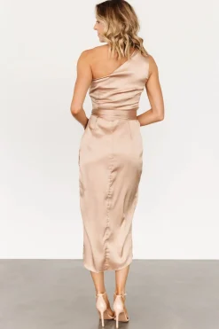 New Baltic Born Celia One Shoulder Midi Dress | Champagne