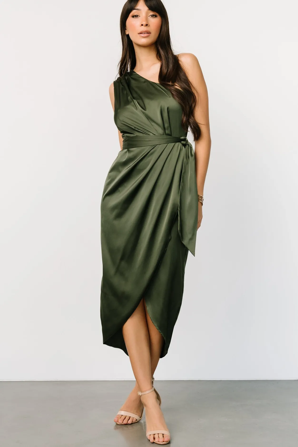 Sale Baltic Born Celia One Shoulder Midi Dress | Olive