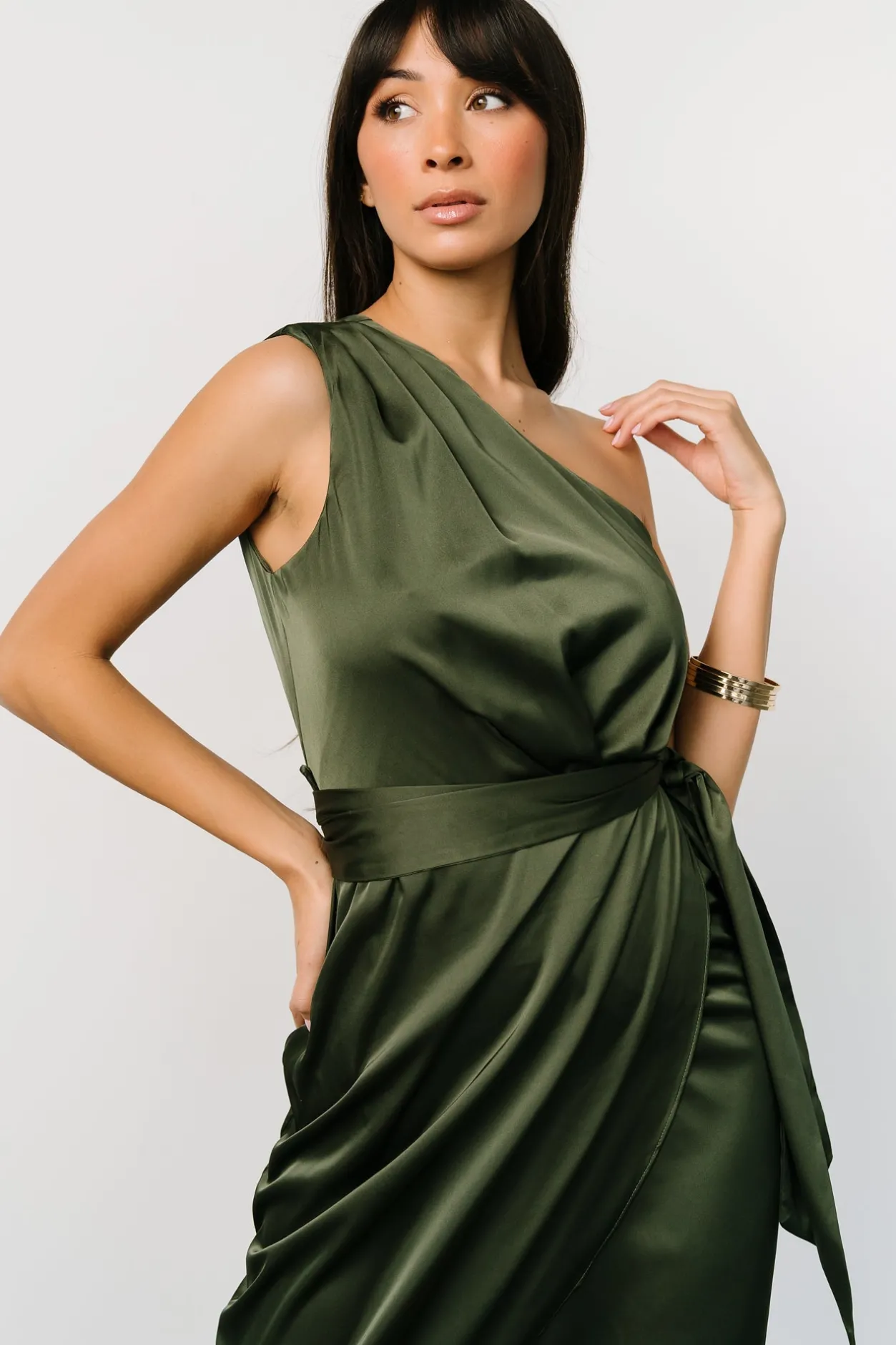 Sale Baltic Born Celia One Shoulder Midi Dress | Olive