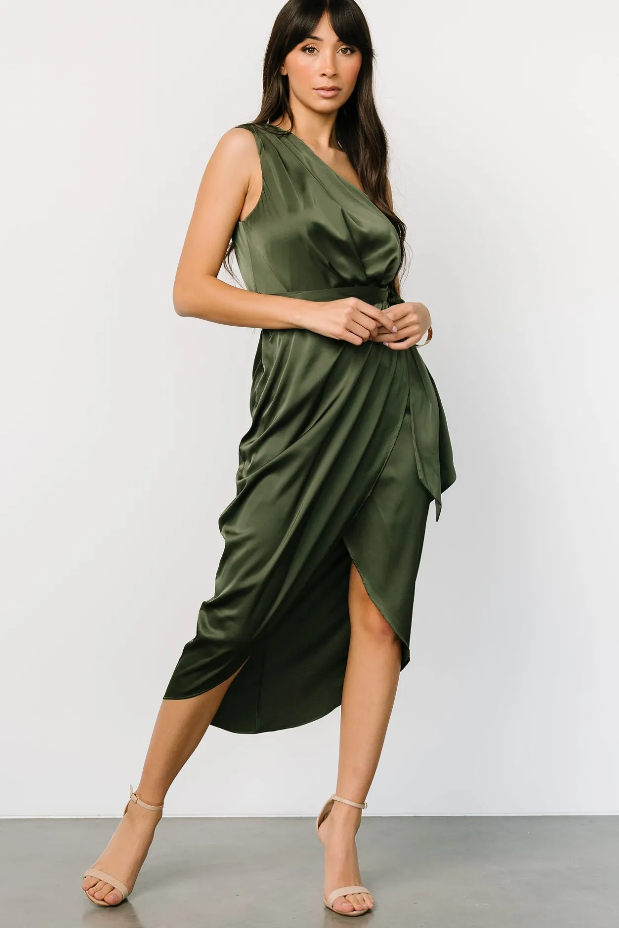 Sale Baltic Born Celia One Shoulder Midi Dress | Olive