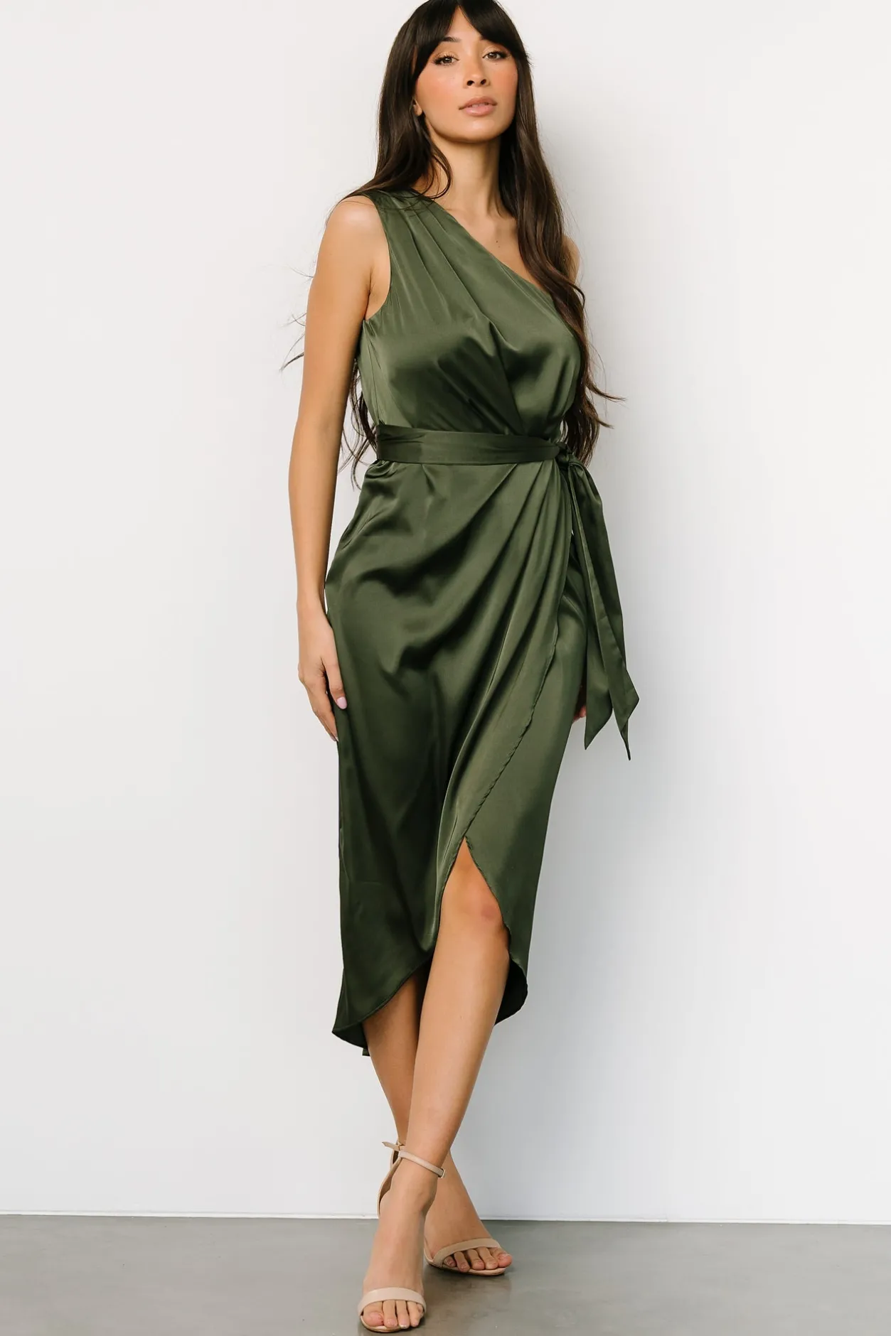 Sale Baltic Born Celia One Shoulder Midi Dress | Olive