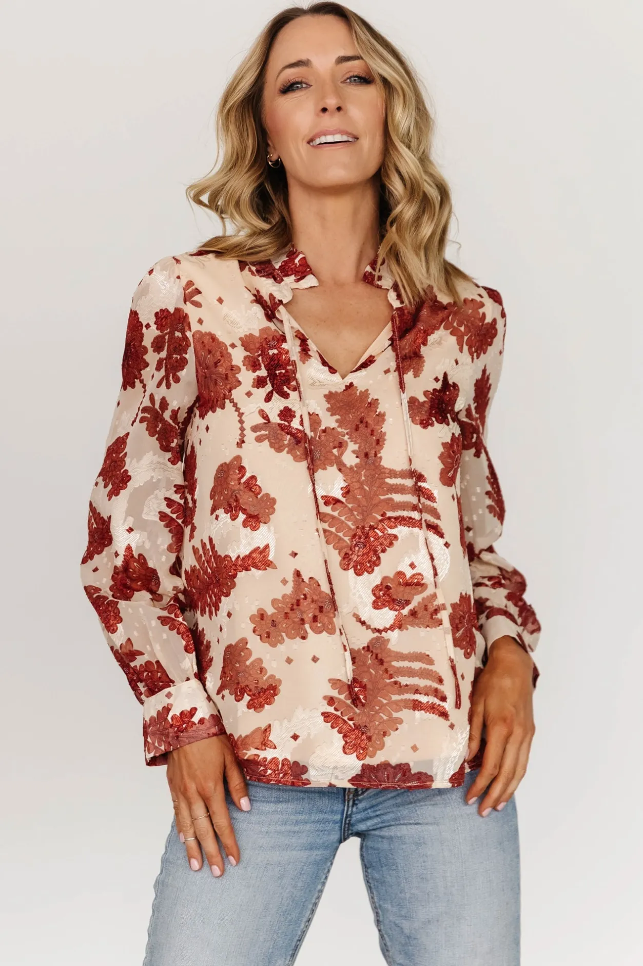 New Baltic Born Charlotte Tie Blouse | Cream + Rust Cream+Rust