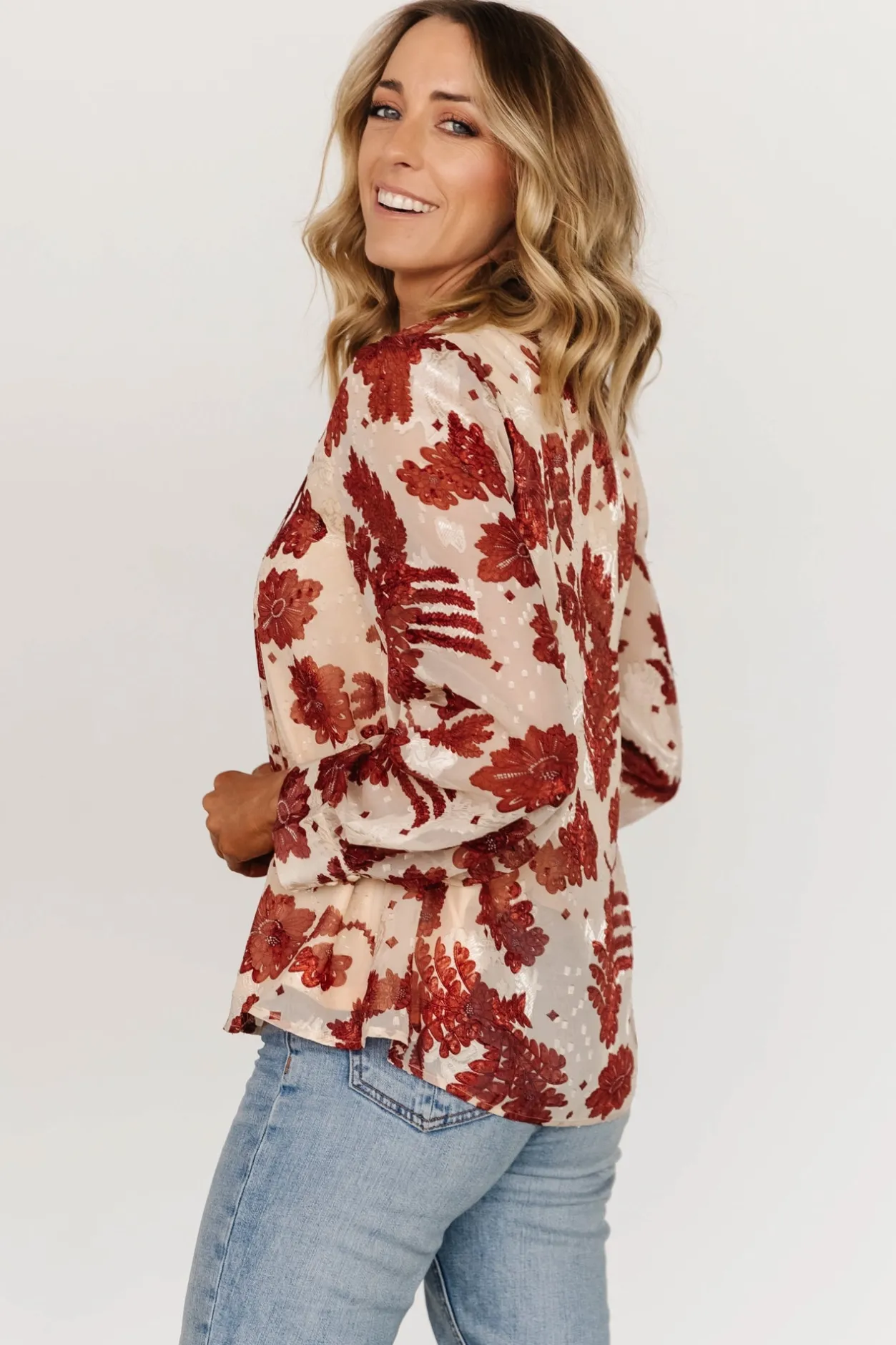 New Baltic Born Charlotte Tie Blouse | Cream + Rust Cream+Rust