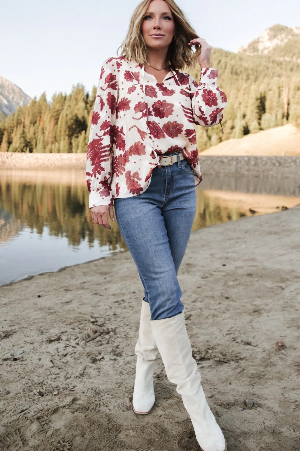 New Baltic Born Charlotte Tie Blouse | Cream + Rust Cream+Rust