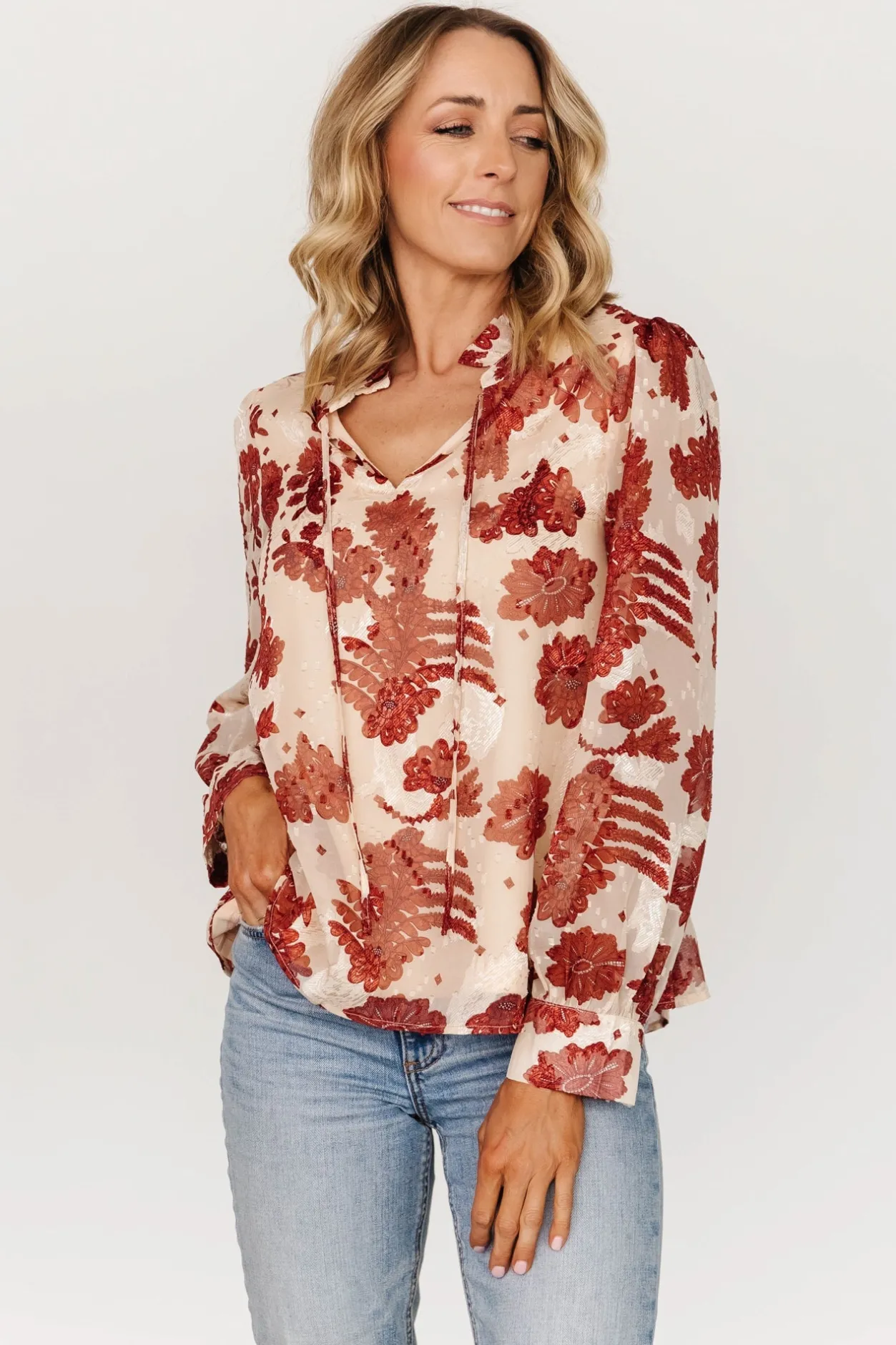 New Baltic Born Charlotte Tie Blouse | Cream + Rust Cream+Rust