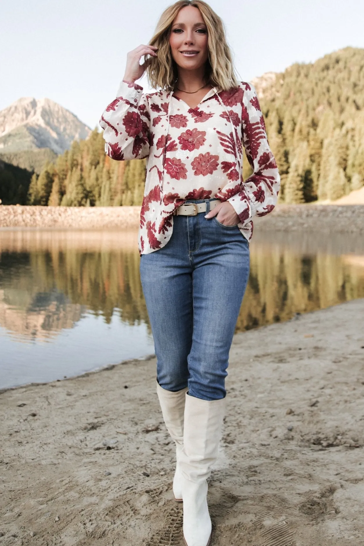 New Baltic Born Charlotte Tie Blouse | Cream + Rust Cream+Rust