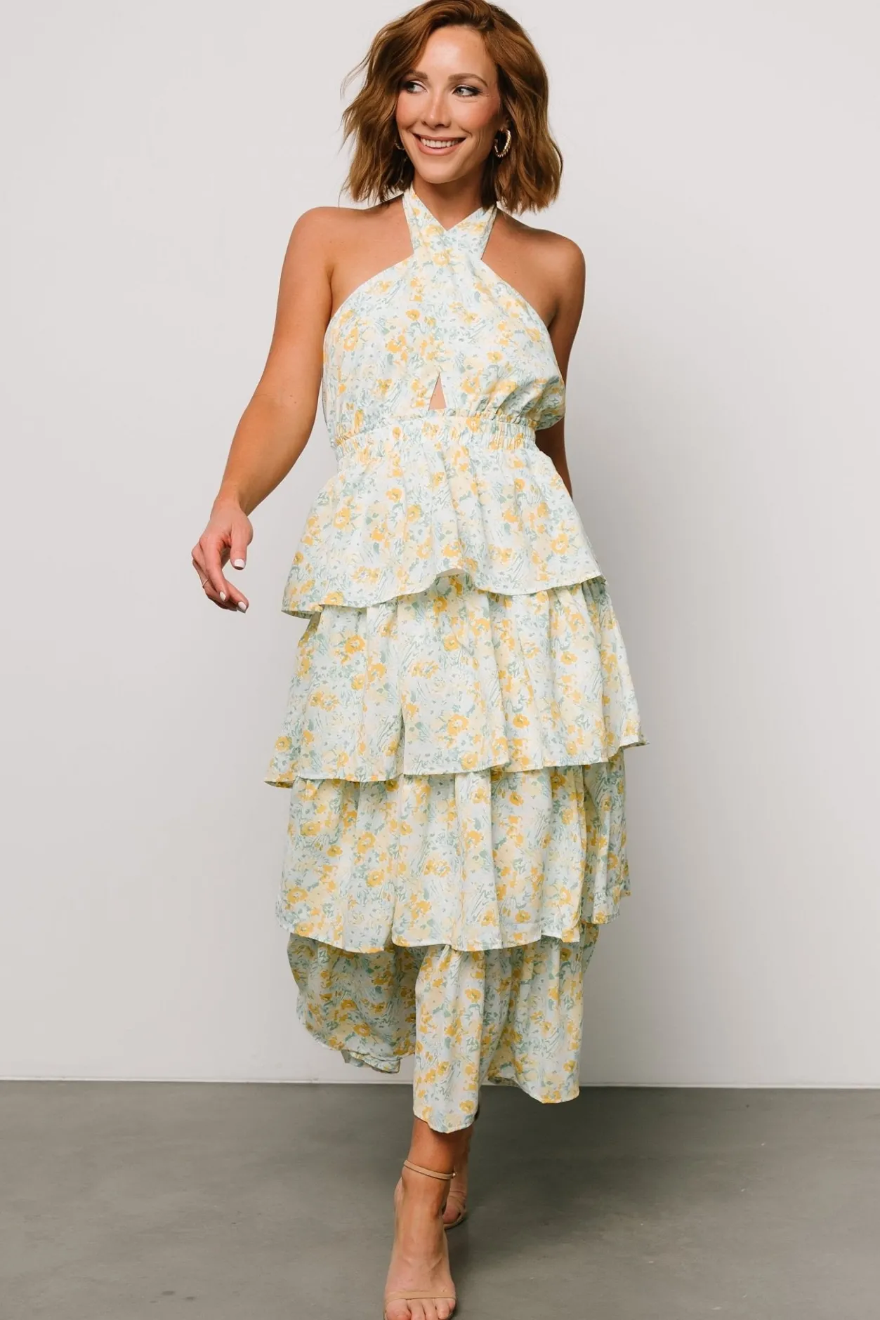 Sale Baltic Born Chelles Halter Tiered Dress | Blue + Yellow Blue+Yellow