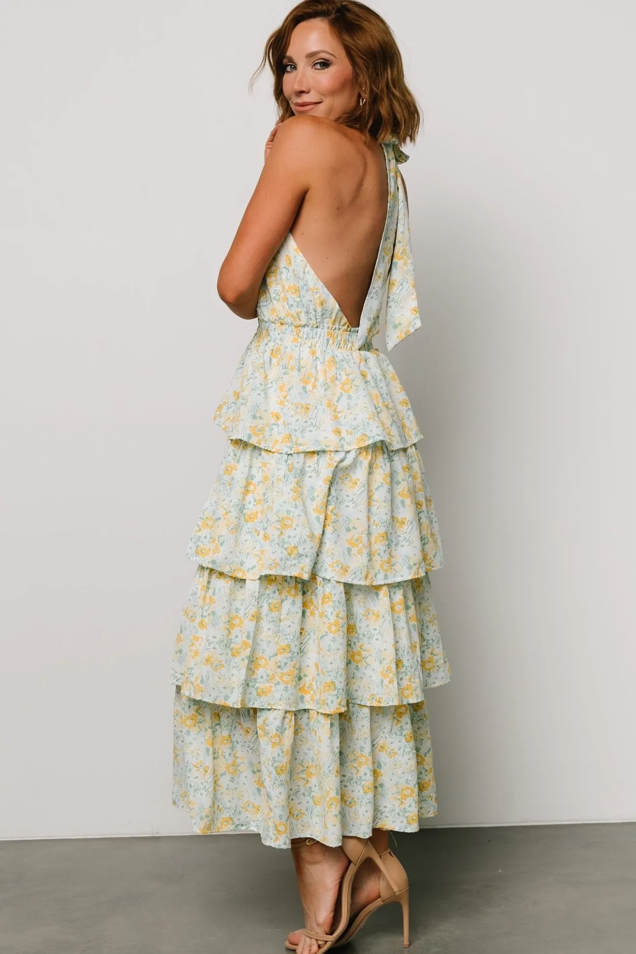 Sale Baltic Born Chelles Halter Tiered Dress | Blue + Yellow Blue+Yellow