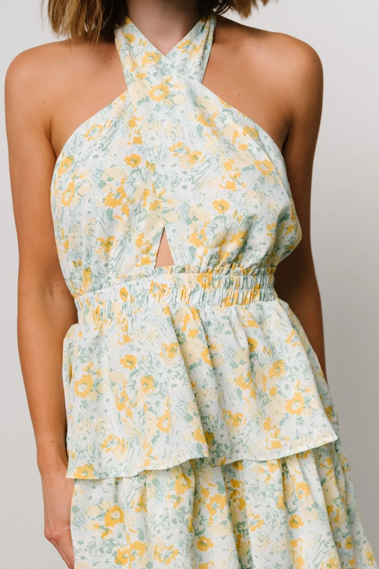 Sale Baltic Born Chelles Halter Tiered Dress | Blue + Yellow Blue+Yellow