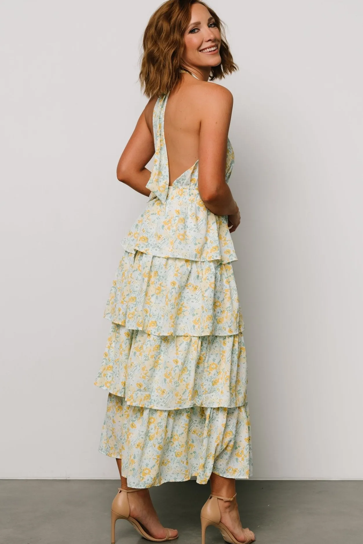 Sale Baltic Born Chelles Halter Tiered Dress | Blue + Yellow Blue+Yellow