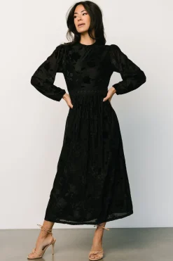 Sale Baltic Born Christine Velvet Embossed Midi Dress | Black