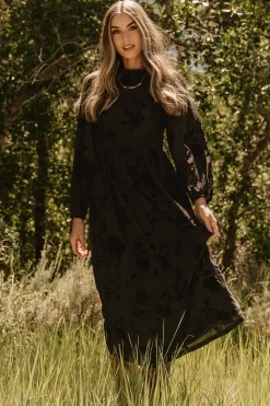 Sale Baltic Born Christine Velvet Embossed Midi Dress | Black