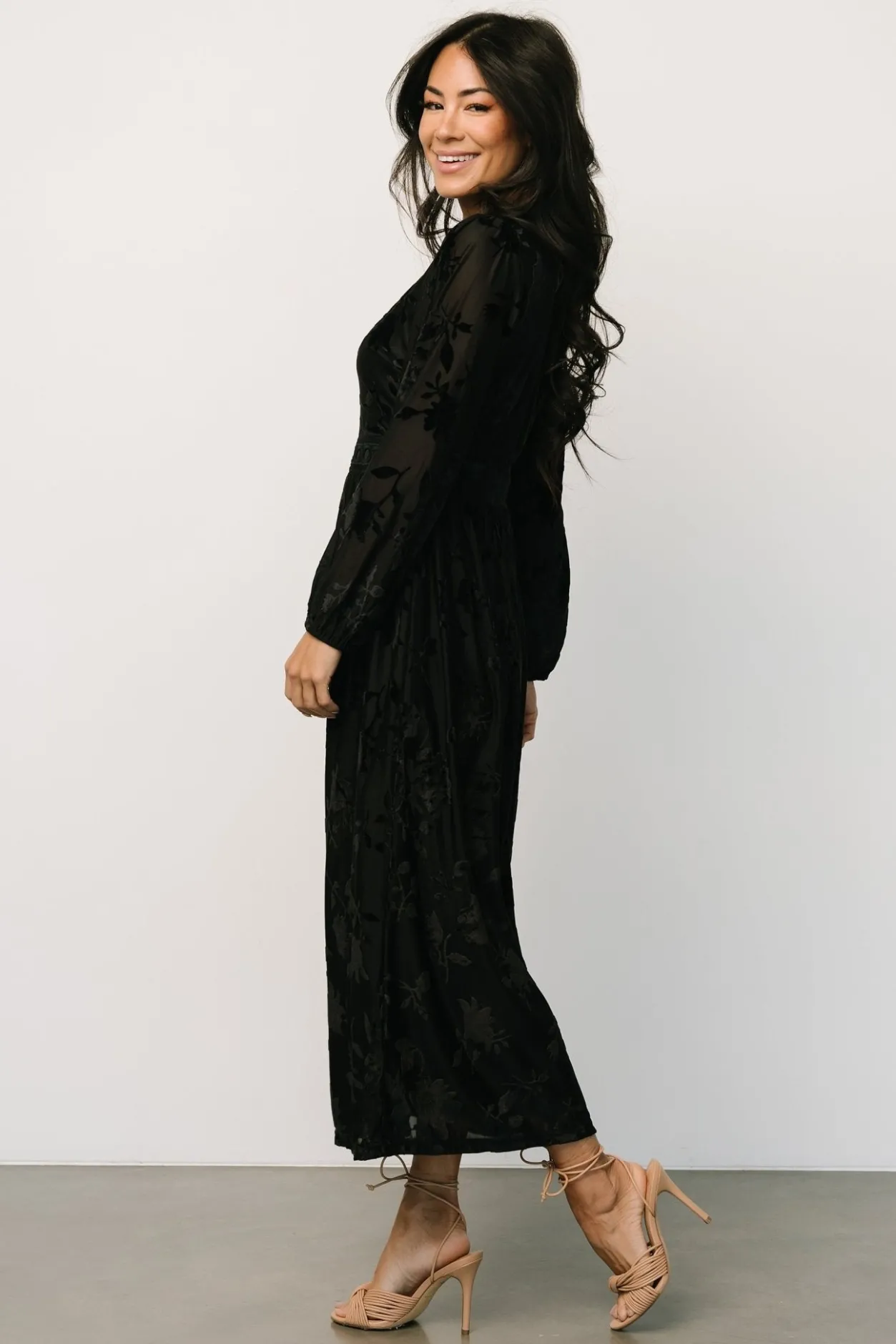Sale Baltic Born Christine Velvet Embossed Midi Dress | Black