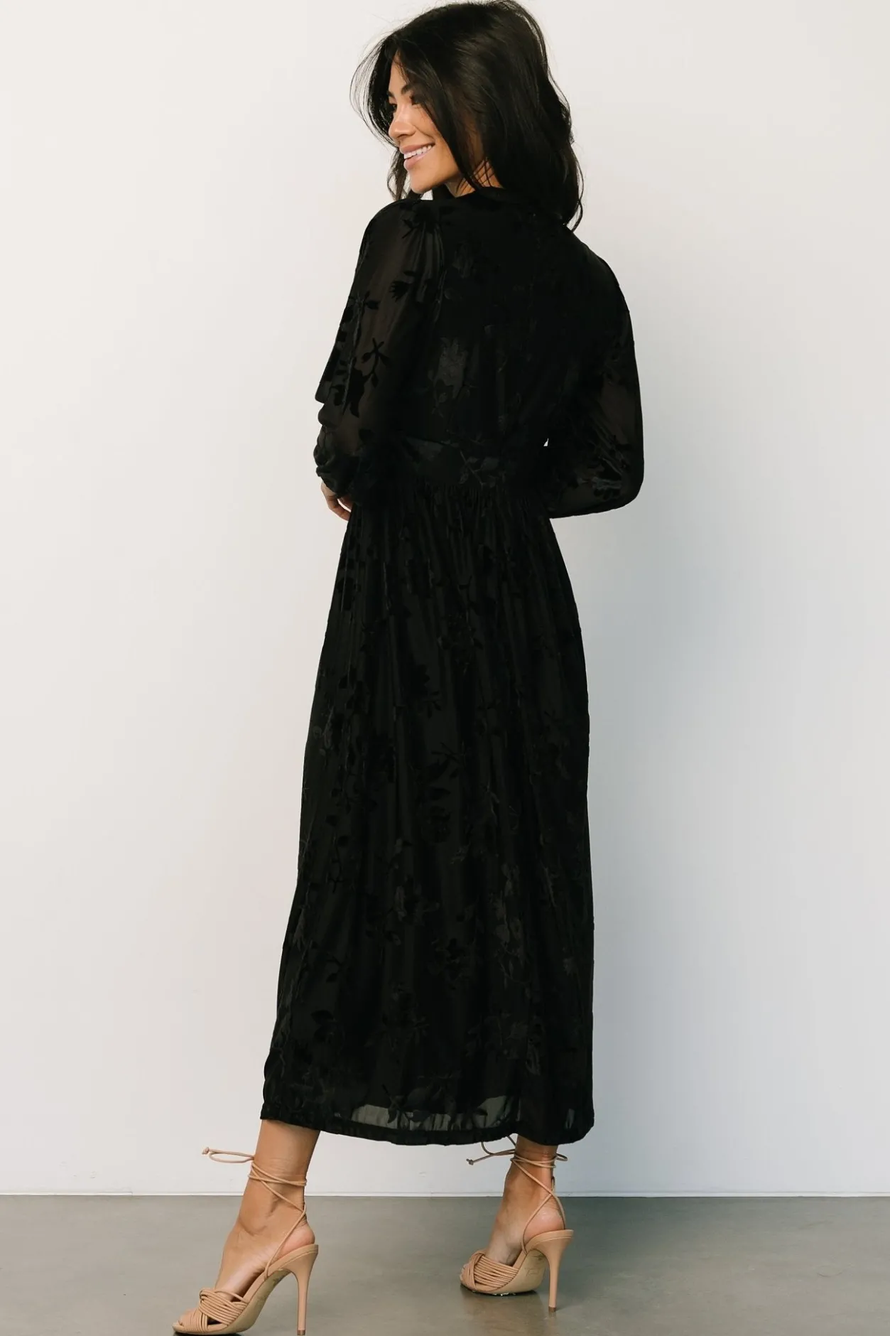 Sale Baltic Born Christine Velvet Embossed Midi Dress | Black