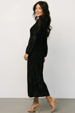 Sale Baltic Born Christine Velvet Embossed Midi Dress | Black
