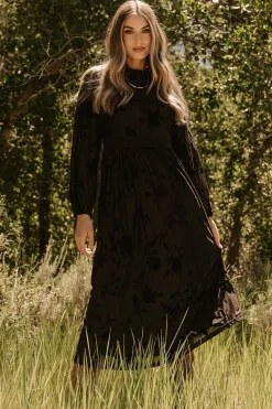 Sale Baltic Born Christine Velvet Embossed Midi Dress | Black