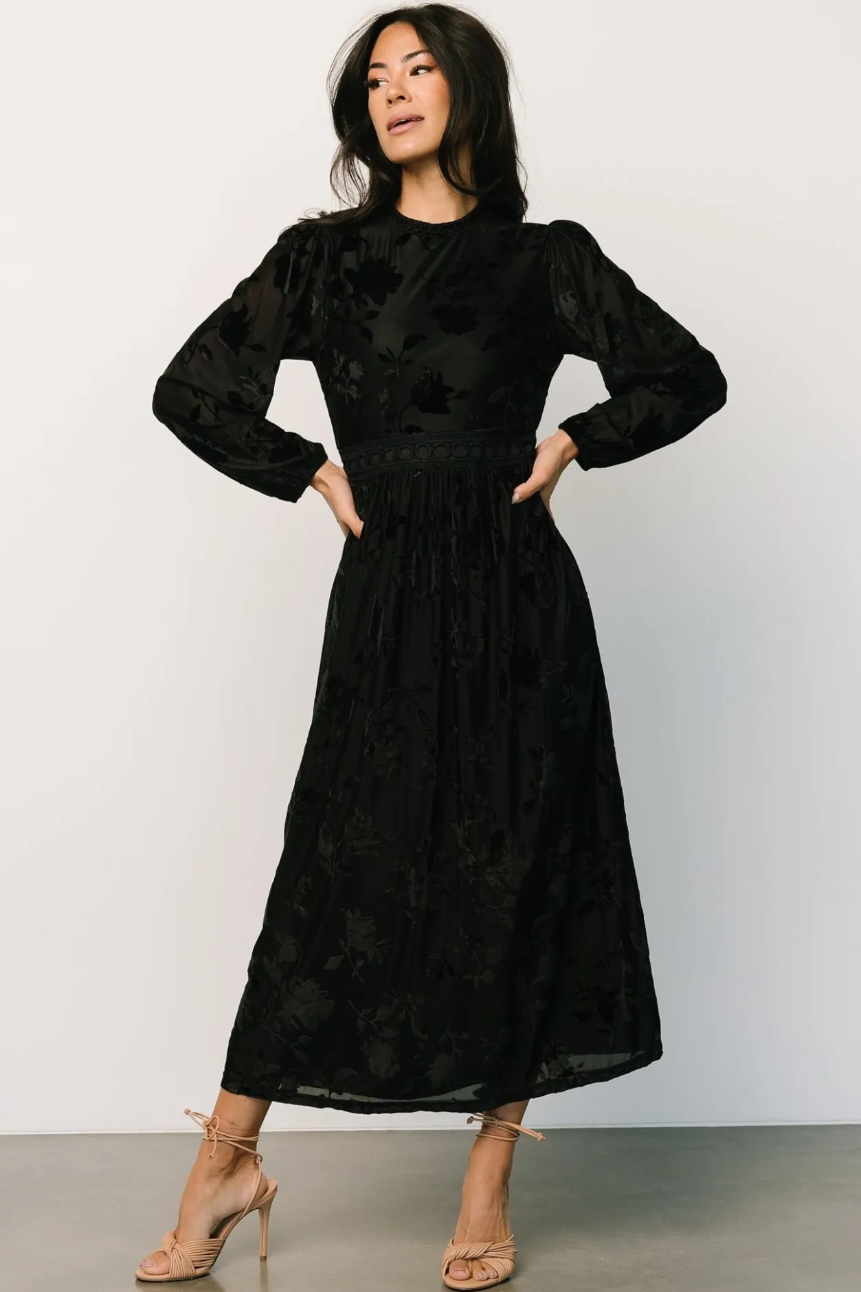 Sale Baltic Born Christine Velvet Embossed Midi Dress | Black