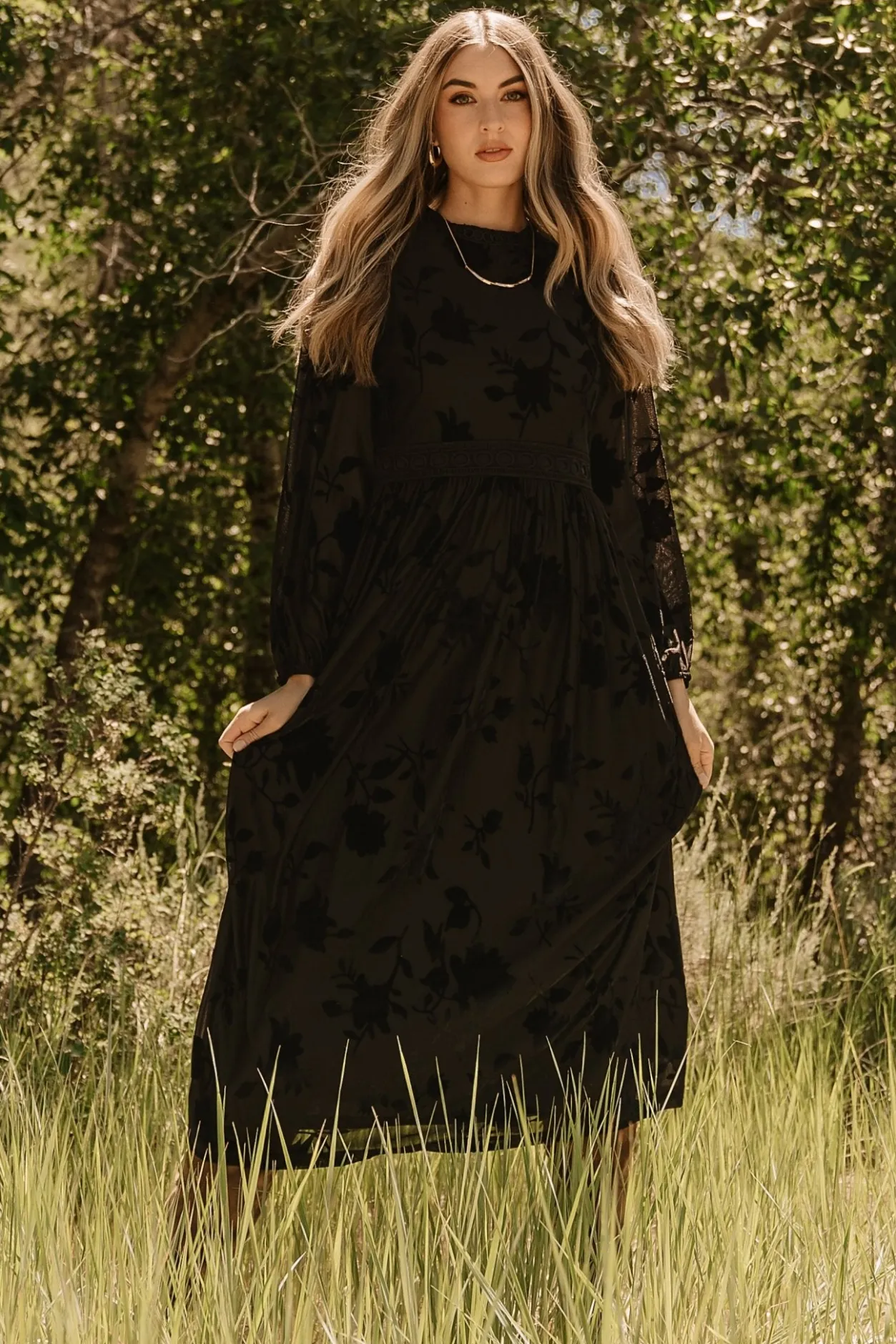 Sale Baltic Born Christine Velvet Embossed Midi Dress | Black