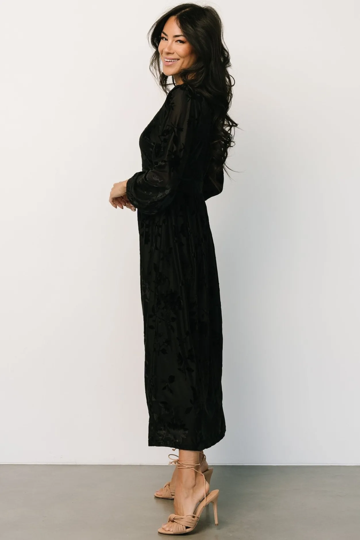 Sale Baltic Born Christine Velvet Embossed Midi Dress | Black