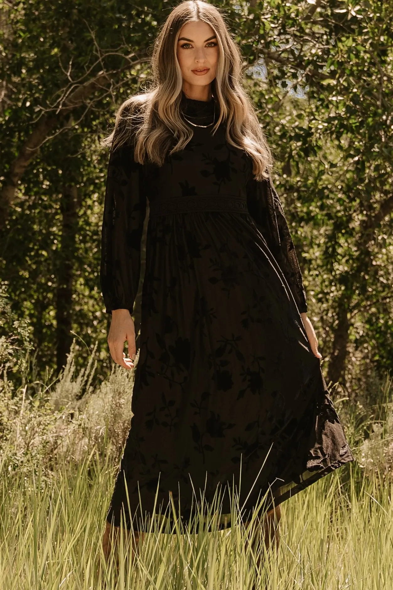 Sale Baltic Born Christine Velvet Embossed Midi Dress | Black