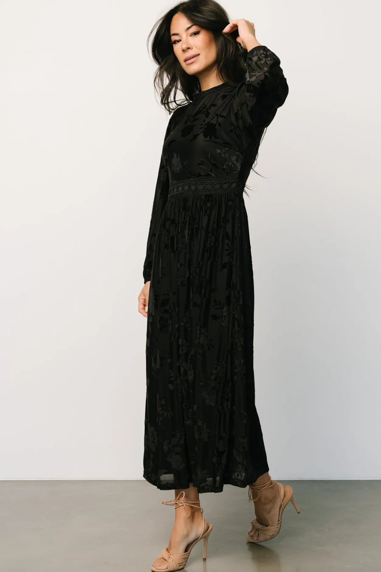 Sale Baltic Born Christine Velvet Embossed Midi Dress | Black