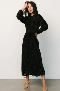 Sale Baltic Born Christine Velvet Embossed Midi Dress | Black