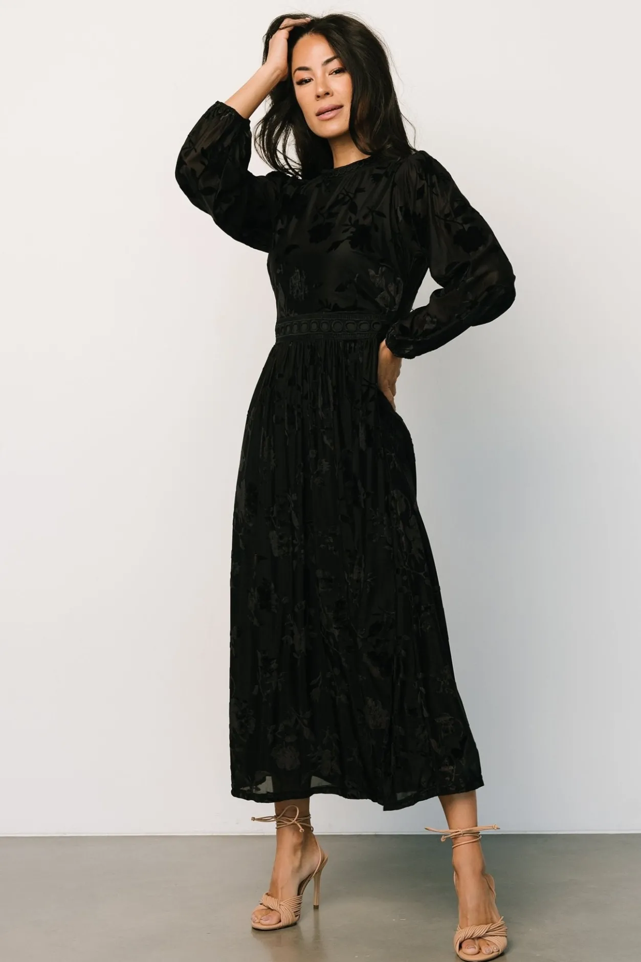 Sale Baltic Born Christine Velvet Embossed Midi Dress | Black