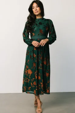 Hot Baltic Born Christine Velvet Embossed Midi Dress | Jade