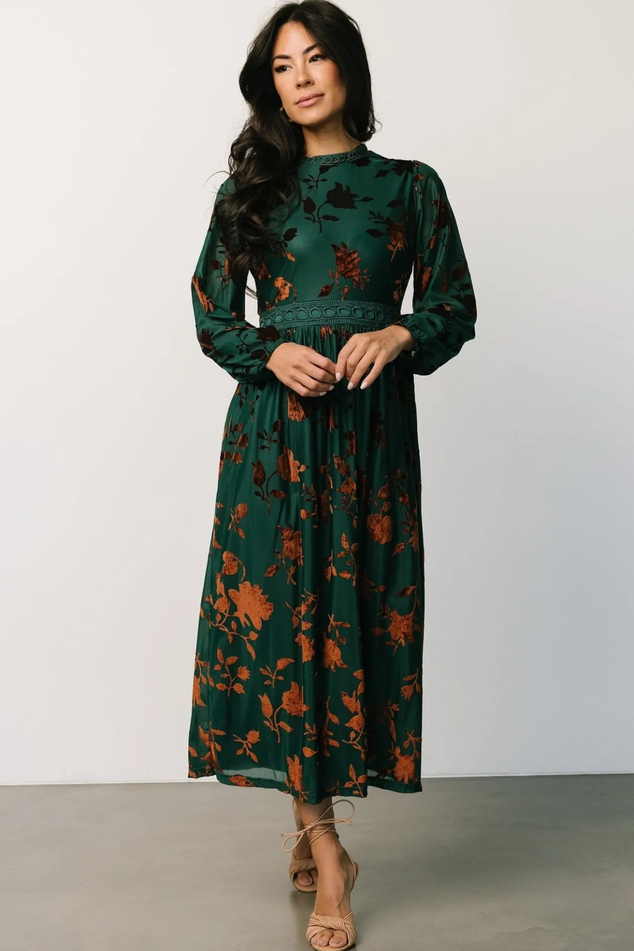 Hot Baltic Born Christine Velvet Embossed Midi Dress | Jade