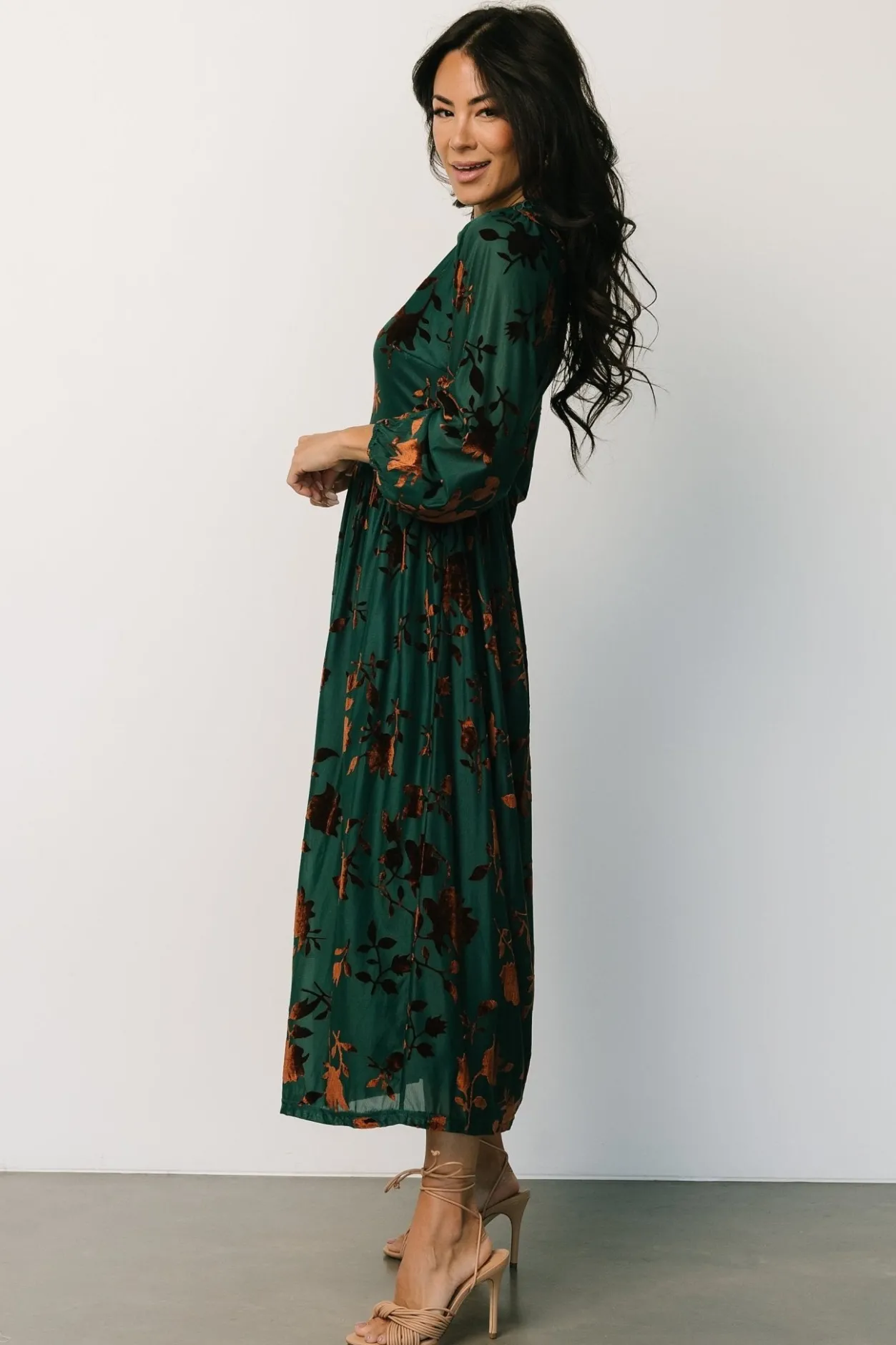 Hot Baltic Born Christine Velvet Embossed Midi Dress | Jade