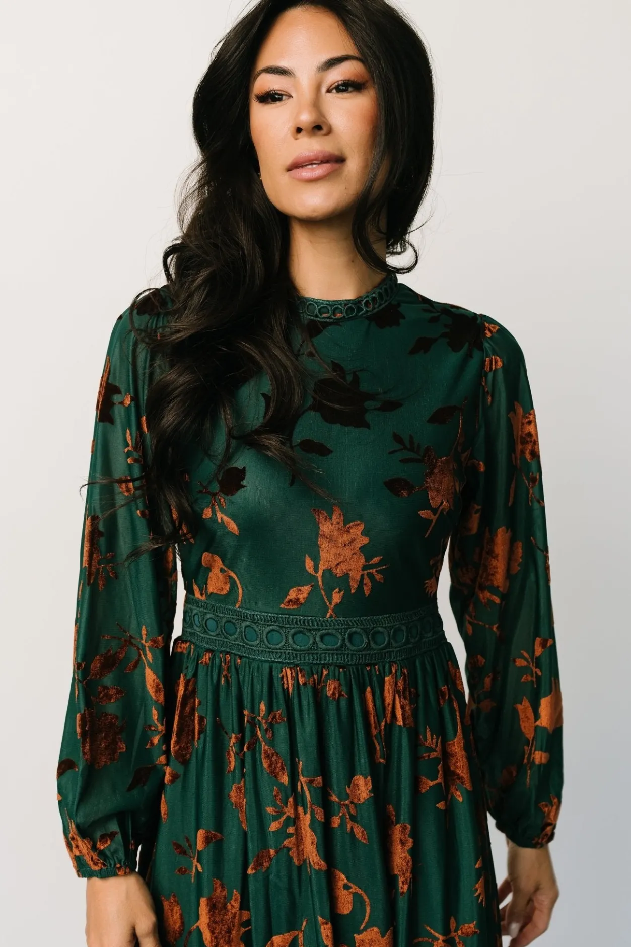 Hot Baltic Born Christine Velvet Embossed Midi Dress | Jade
