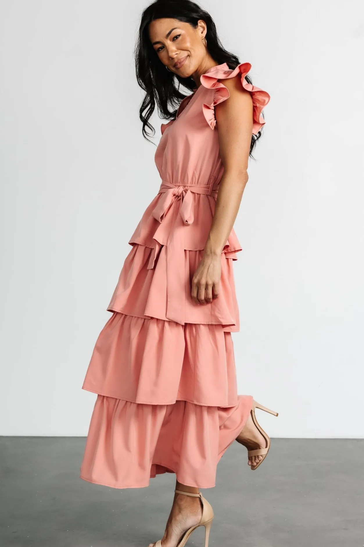 Discount Baltic Born Chrysanthi Tiered Dress | Dusty Coral DustyCoral