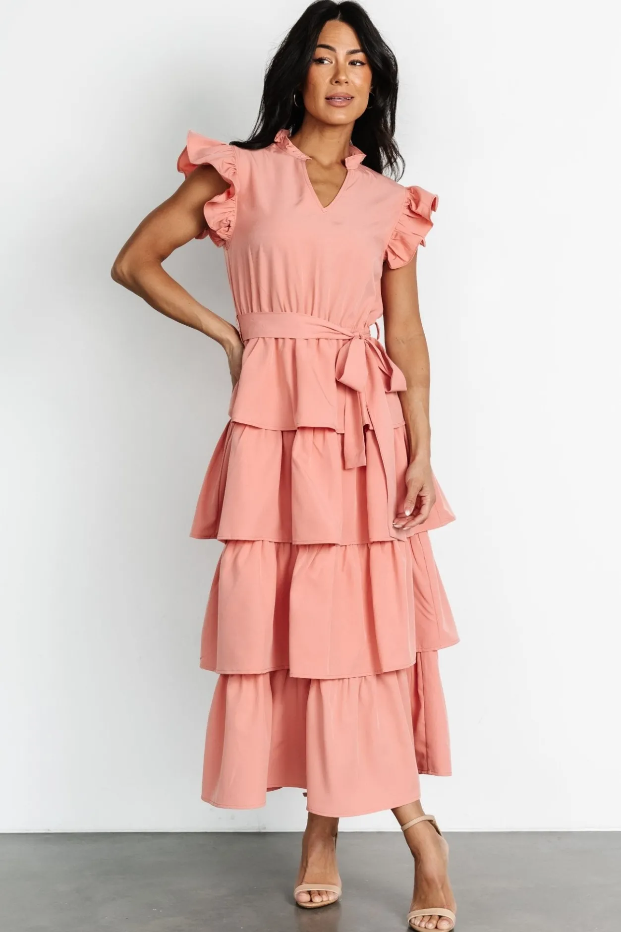 Discount Baltic Born Chrysanthi Tiered Dress | Dusty Coral DustyCoral