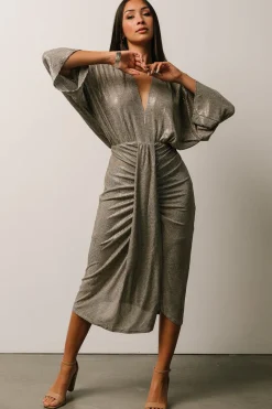 Fashion Baltic Born Ciara Ruched Midi Dress | Silver Metallic SilverMetallic